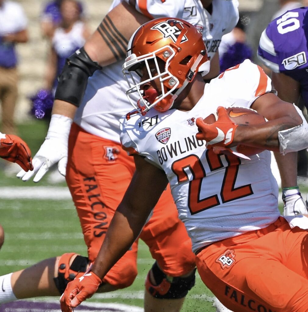 MANHATTAN, KS - SEPTEMBER 07:  Linebacker Blake Richmeier #35 of the Kansas State Wildcats tackles running back Nigel Sealey #22 of the Bowling Green Falcons during the second half at Bill Snyder Family Football Stadium on September 7, 2019 in Manhattan, Kansas. (Photo by Peter G. Aiken/Getty Images)